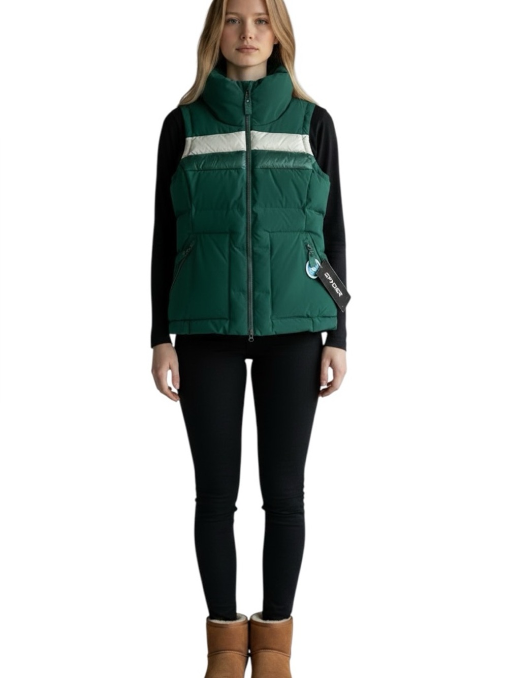 Spyder Eastwood Down Puffer Green Vest Waterproof 700 Fill Zip Womens Size XL